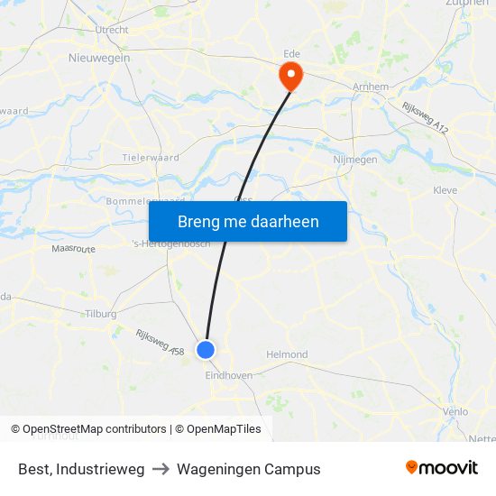 Best, Industrieweg to Wageningen Campus map