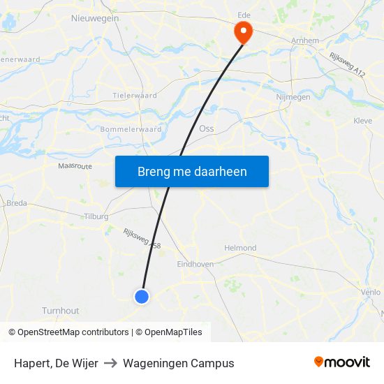 Hapert, De Wijer to Wageningen Campus map