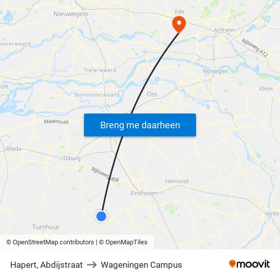 Hapert, Abdijstraat to Wageningen Campus map