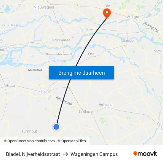 Bladel, Nijverheidsstraat to Wageningen Campus map