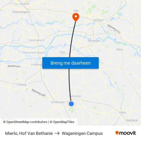 Mierlo, Hof Van Bethanie to Wageningen Campus map