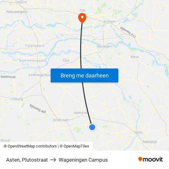 Asten, Plutostraat to Wageningen Campus map