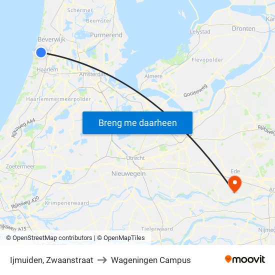 Ijmuiden, Zwaanstraat to Wageningen Campus map