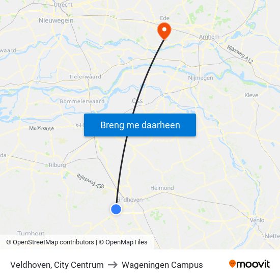 Veldhoven, City Centrum to Wageningen Campus map