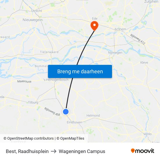 Best, Raadhuisplein to Wageningen Campus map