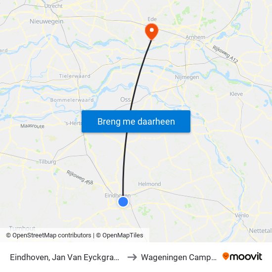 Eindhoven, Jan Van Eyckgracht to Wageningen Campus map