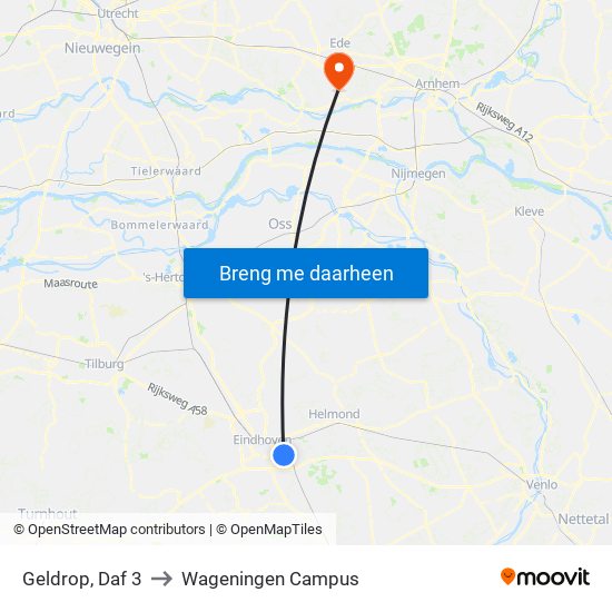 Geldrop, Daf 3 to Wageningen Campus map