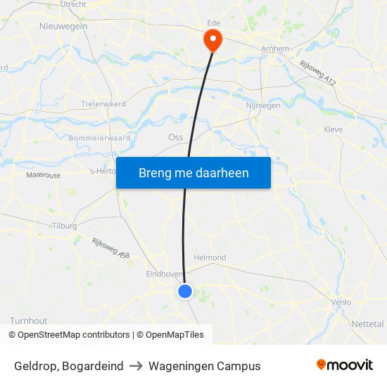 Geldrop, Bogardeind to Wageningen Campus map