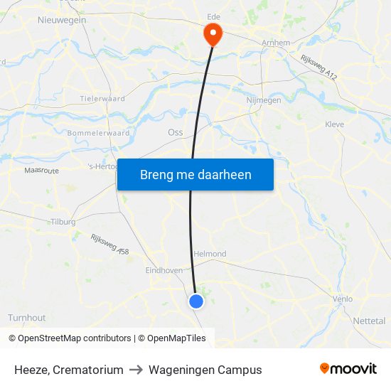 Heeze, Crematorium to Wageningen Campus map