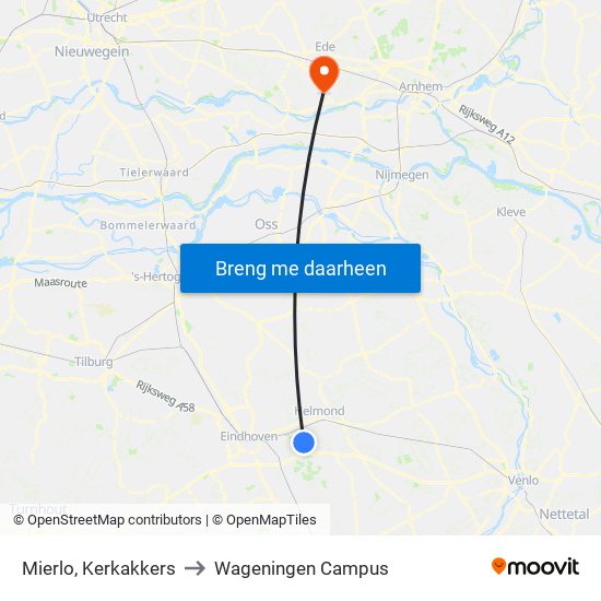 Mierlo, Kerkakkers to Wageningen Campus map