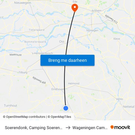 Soerendonk, Camping Soerendonk to Wageningen Campus map