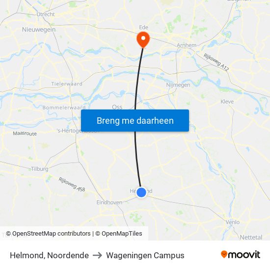 Helmond, Noordende to Wageningen Campus map