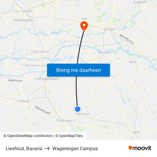 Lieshout, Bavaria to Wageningen Campus map