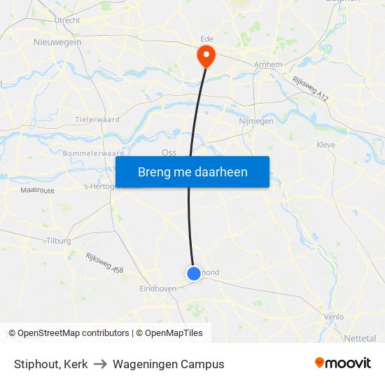 Stiphout, Kerk to Wageningen Campus map