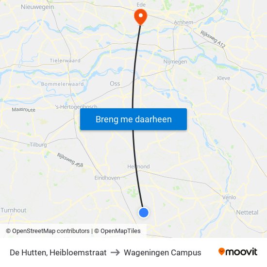 De Hutten, Heibloemstraat to Wageningen Campus map