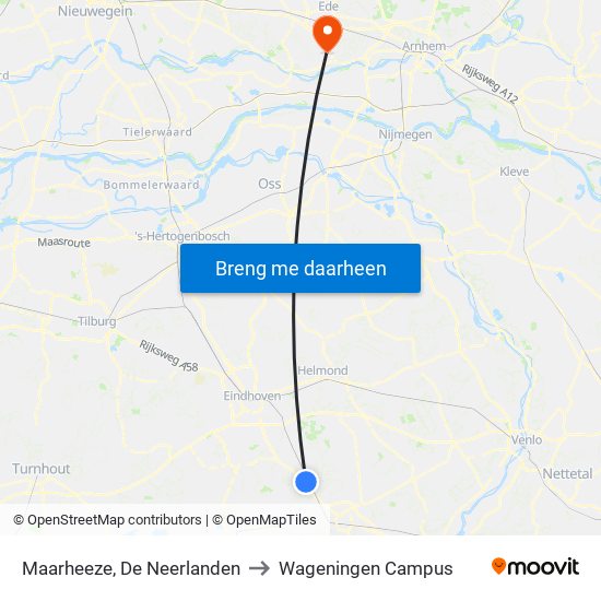 Maarheeze, De Neerlanden to Wageningen Campus map