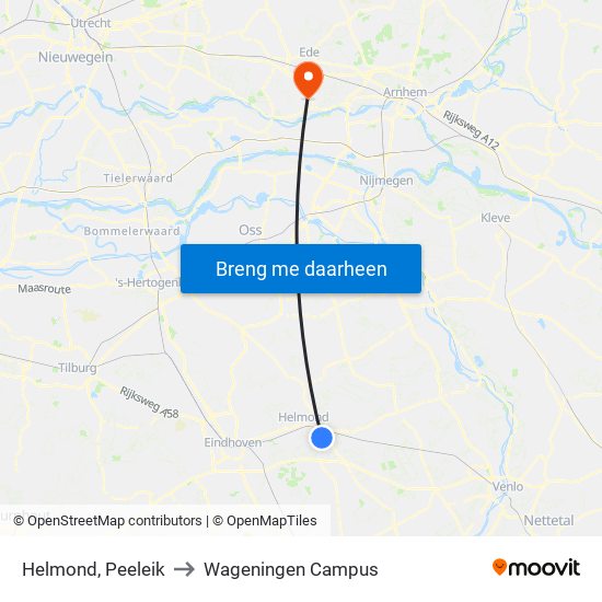 Helmond, Peeleik to Wageningen Campus map