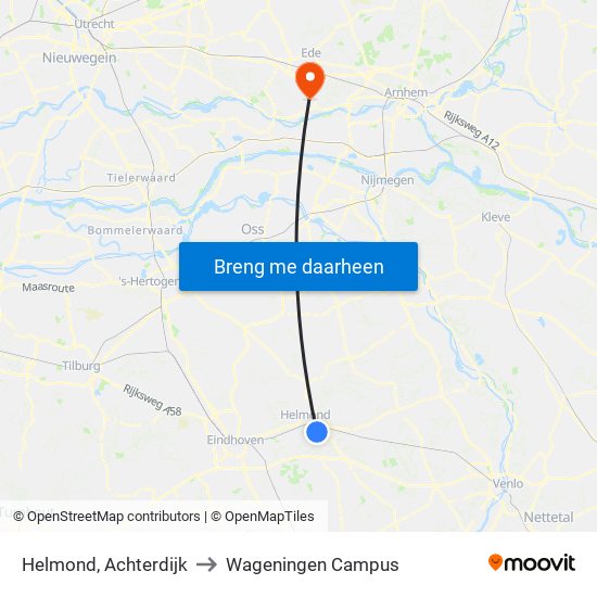 Helmond, Achterdijk to Wageningen Campus map