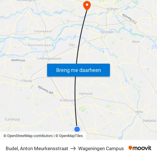 Budel, Anton Meurkensstraat to Wageningen Campus map