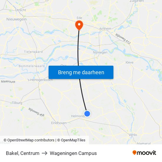Bakel, Centrum to Wageningen Campus map