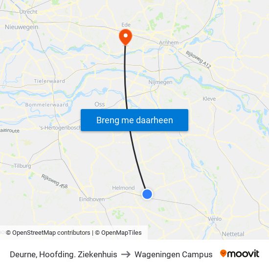 Deurne, Hoofding. Ziekenhuis to Wageningen Campus map