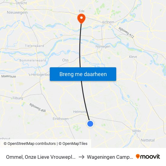 Ommel, Onze Lieve Vrouweplein to Wageningen Campus map