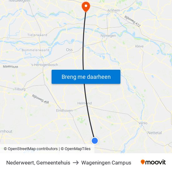 Nederweert, Gemeentehuis to Wageningen Campus map