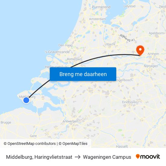 Middelburg, Haringvlietstraat to Wageningen Campus map