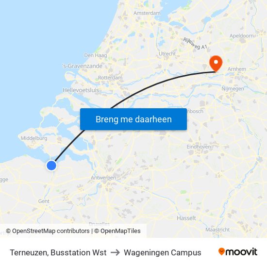 Terneuzen, Busstation Wst to Wageningen Campus map