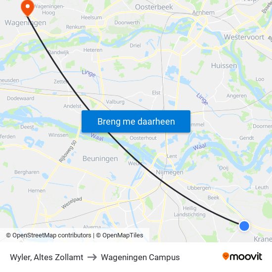 Wyler, Altes Zollamt to Wageningen Campus map