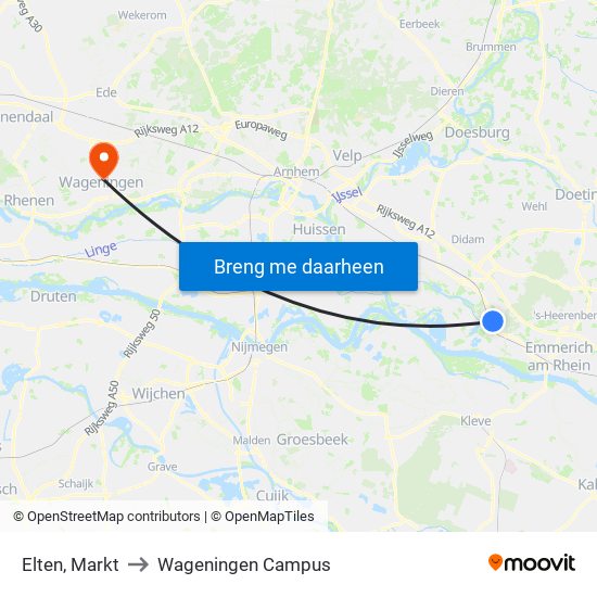 Elten, Markt to Wageningen Campus map