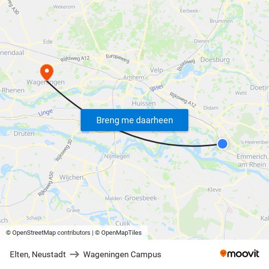 Elten, Neustadt to Wageningen Campus map