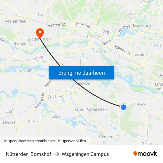 Nütterden, Bomshof to Wageningen Campus map