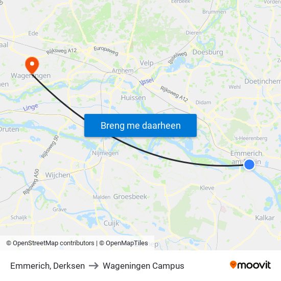 Emmerich, Derksen to Wageningen Campus map