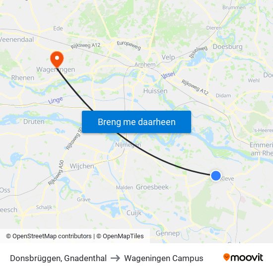 Donsbrüggen, Gnadenthal to Wageningen Campus map