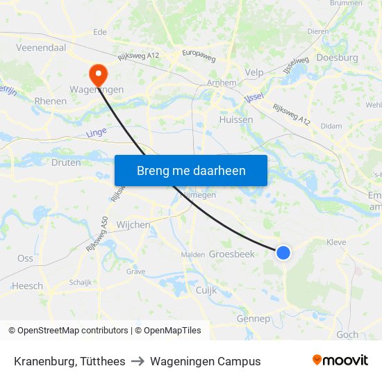 Kranenburg, Tütthees to Wageningen Campus map