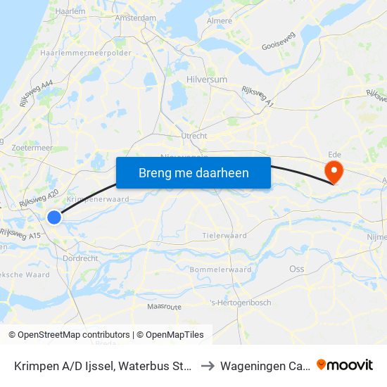 Krimpen A/D Ijssel, Waterbus Stormpolder to Wageningen Campus map