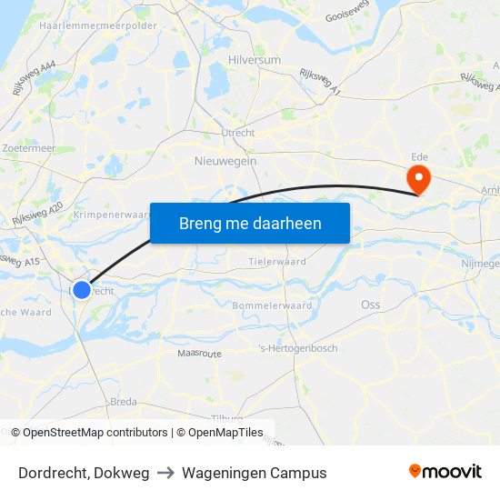 Dordrecht, Dokweg to Wageningen Campus map