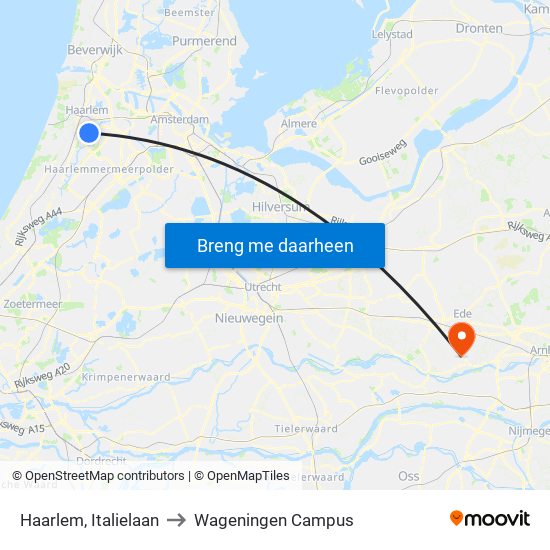 Haarlem, Italielaan to Wageningen Campus map
