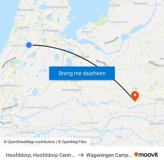 Hoofddorp, Hoofddorp Centrum to Wageningen Campus map