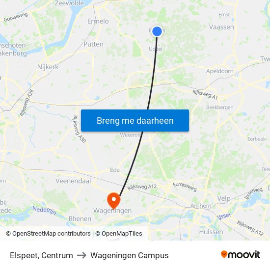 Elspeet, Centrum to Wageningen Campus map