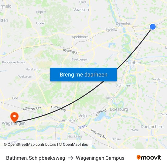Bathmen, Schipbeeksweg to Wageningen Campus map