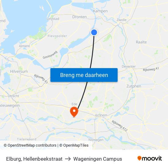Elburg, Hellenbeekstraat to Wageningen Campus map