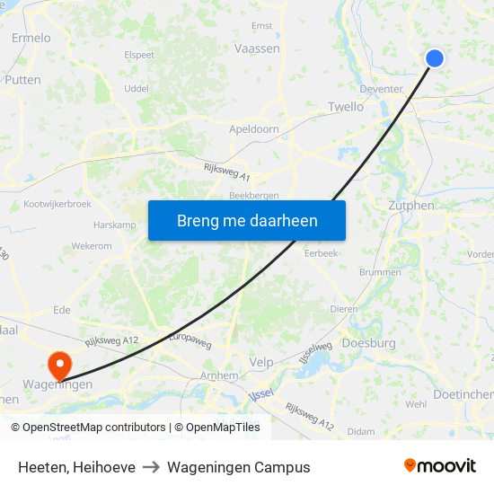 Heeten, Heihoeve to Wageningen Campus map