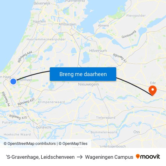 'S-Gravenhage, Leidschenveen to Wageningen Campus map