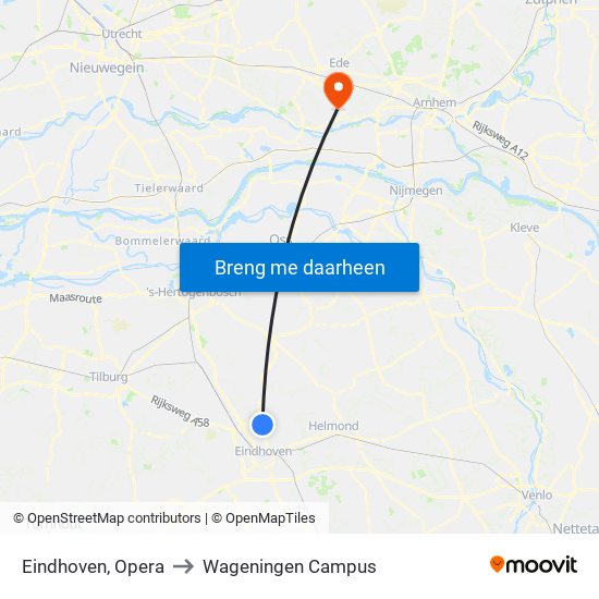 Eindhoven, Opera to Wageningen Campus map