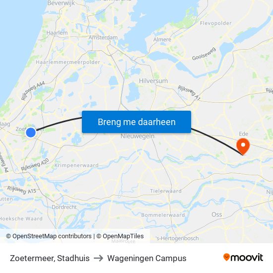 Zoetermeer, Stadhuis to Wageningen Campus map