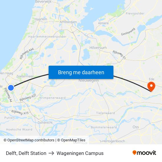 Delft, Delft Station to Wageningen Campus map