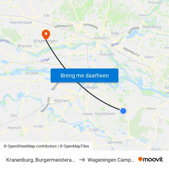 Kranenburg, Burgermeisteramt to Wageningen Campus map