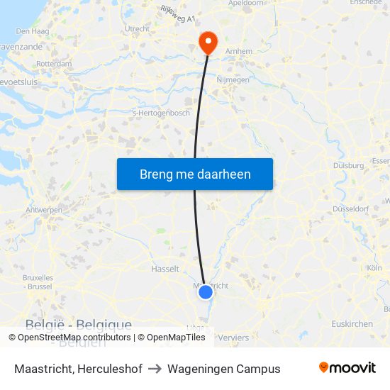 Maastricht, Herculeshof to Wageningen Campus map